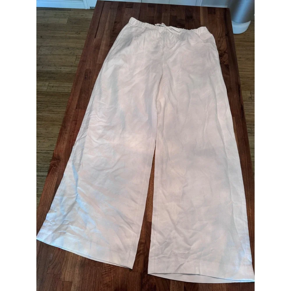 Aritzia Lodge Linen Pants White Wide Leg Drawstring Tall Size L Large NWT